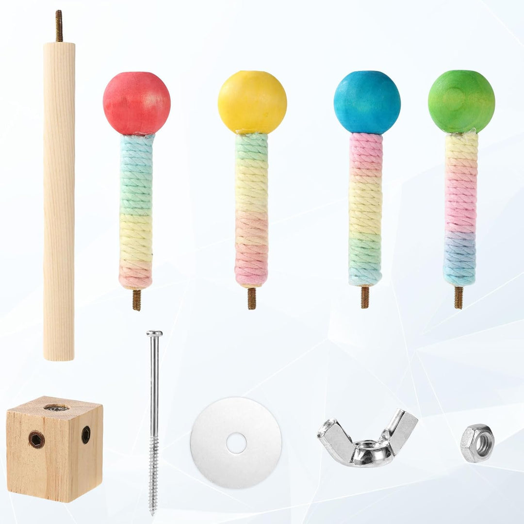 Bird Stand Perch Toy Wooden Rotating Parrot Toys Interactive Hanging Spinning Parakeet Toys (MOQ 10 Sets)