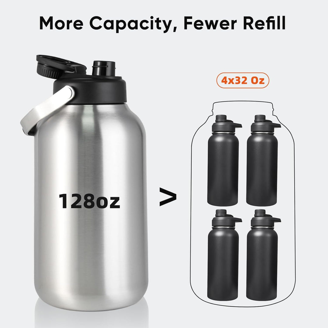 Stainless Steel 1 Gal Insulated Water Bottle For Hot & Cold Drinks