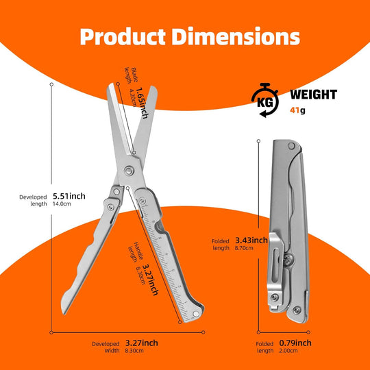 EDC scissors multitool suitable for camping survival and outdoor use foldable scissors with measuring ruler (MOQ 10 Sets)