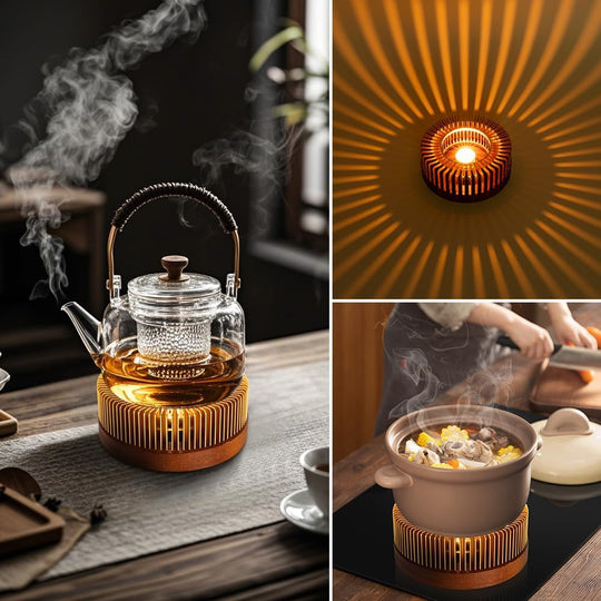 Aluminum Warmer with Wooden Base Candle Heater for Heating Tea (MOQ 10 Sets)