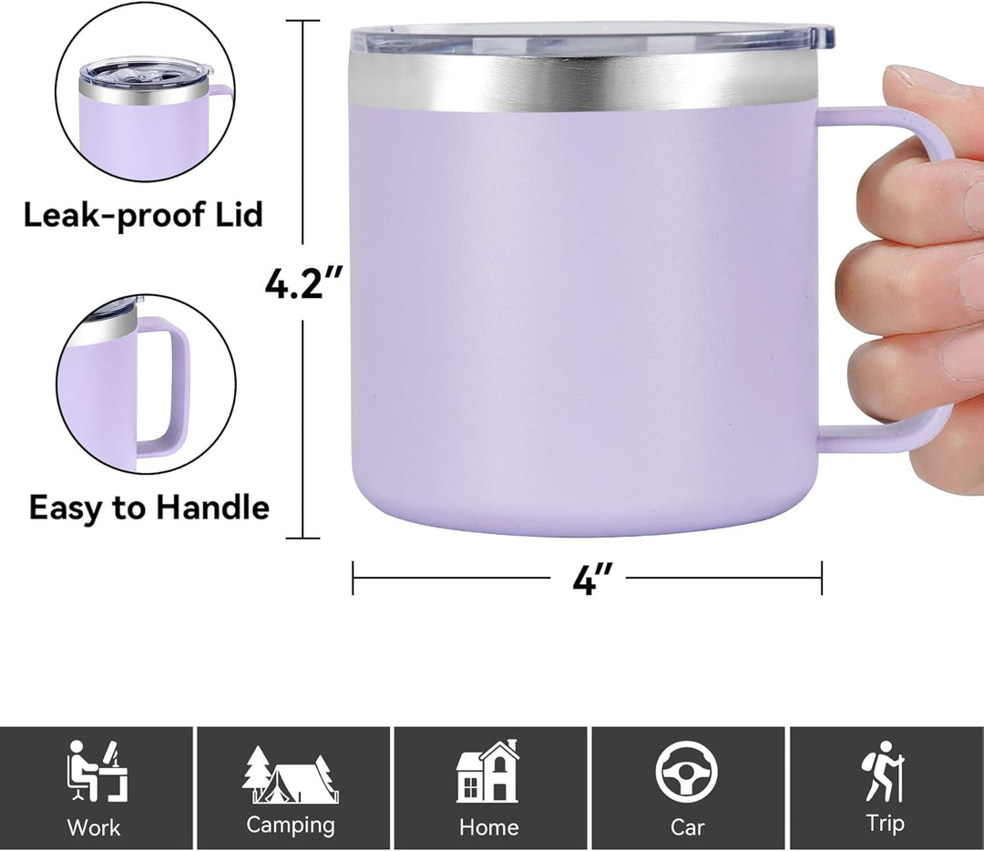 Insulated Coffee Mug Bulk with Handle, Stainless Steel Travel Coffee Mug with Lid, Double Wall Vacuum Metal Coffee Cup