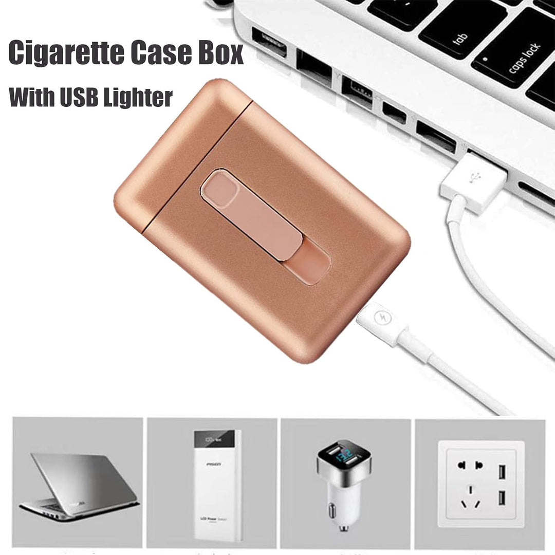 Large Portable Pack 20 Regular Size Cigarettes Box Holder Built in Lighters 2 in 1