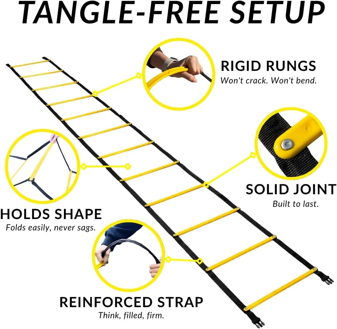 Agility Ladder 12 Rung Speed Training Ladder, Tangle-Free Fixed Rungs, Heavy Duty Footwork Equipment for Soccer Football Basketball Drills, Portable Exercise Ladder with Carry Bag for Kids Youth &amp; Adults