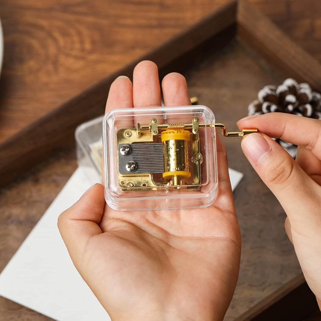 clear Acrylic Plastic Rectangle Shape Music Box with 18 Note Hand Crank Musical Movement