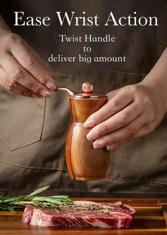 Acacia Wood Salt and Pepper Grinder Set with Holder