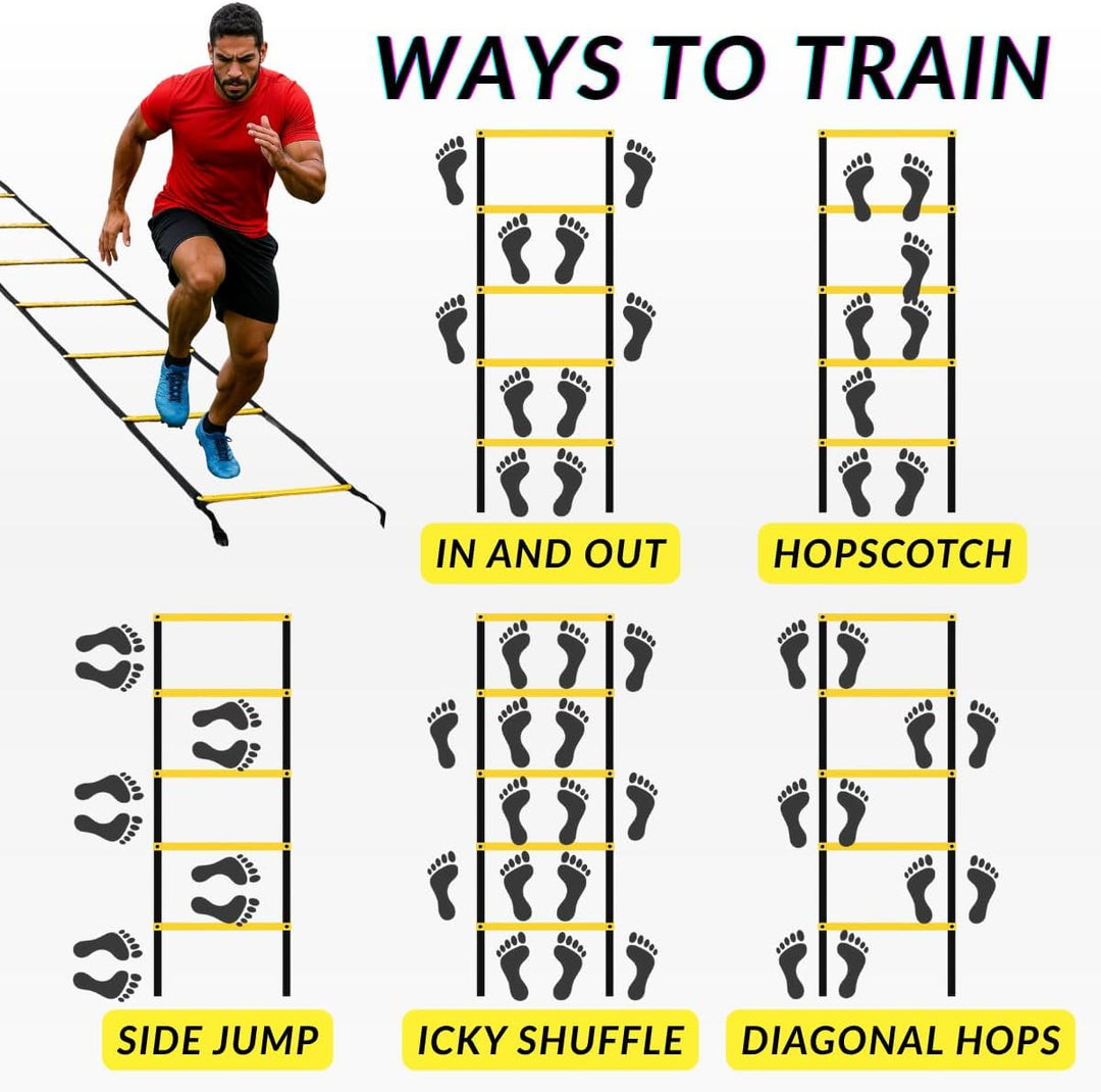 Agility Ladder 12 Rung Speed Training Ladder, Tangle-Free Fixed Rungs, Heavy Duty Footwork Equipment for Soccer Football Basketball Drills, Portable Exercise Ladder with Carry Bag for Kids Youth &amp; Adults