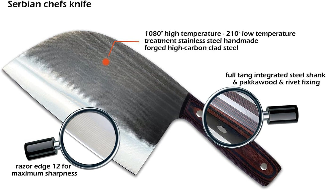 Serbian Chef Knife Full Tang Kitchen Butcher With Stone Grinder