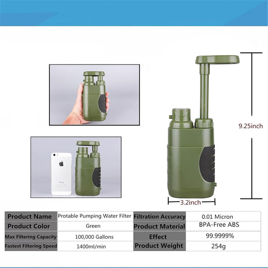 Portable Hand Pump Water Filter Camping Water Filter Survival