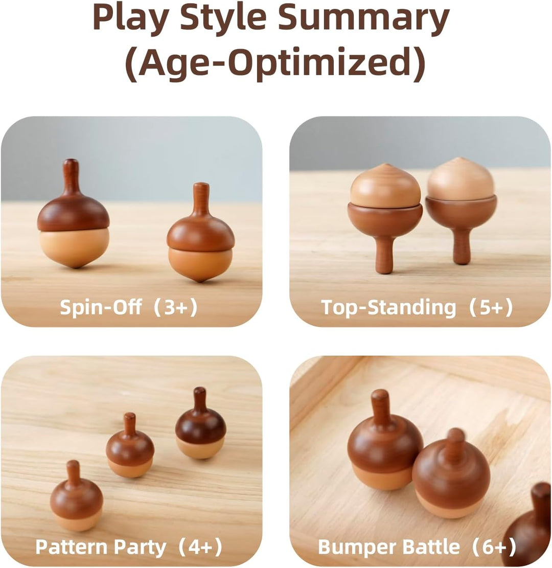 Handmade Wooden Spinning Tops Classic Sensory Educational Toys
