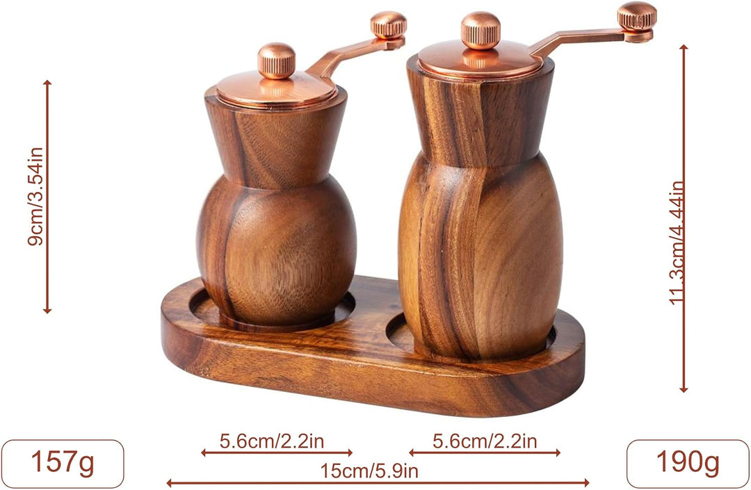 Acacia Wood Salt and Pepper Grinder Set with Holder