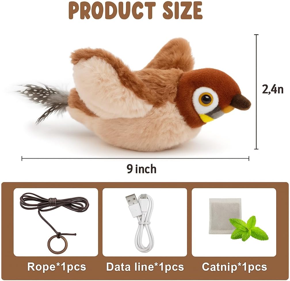 Chirping Toys Touch Activated Flapping Wings Sparrow Interactive Smart Cat Toys USB Exercise Pet Toys