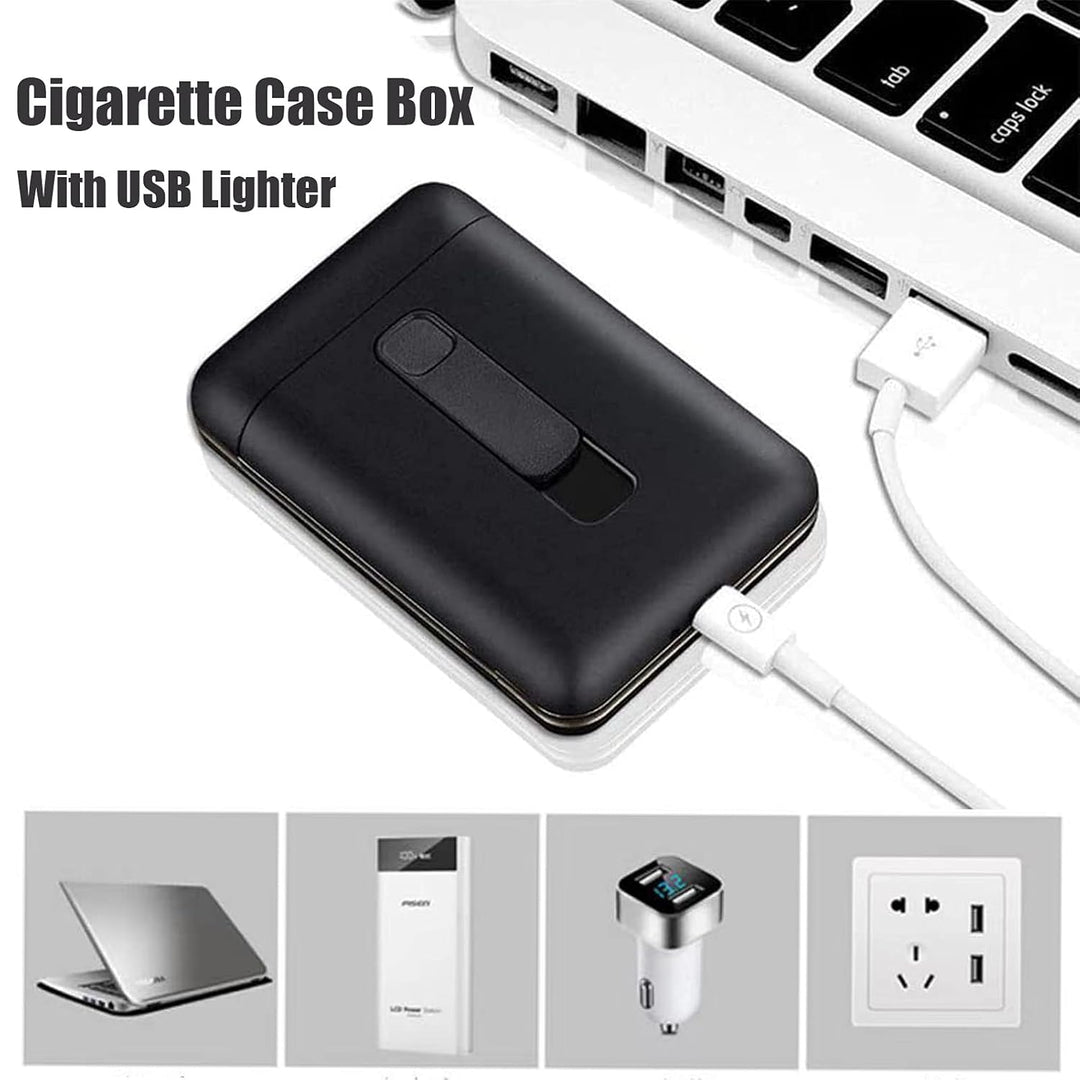 Large Portable Pack 20 Regular Size Cigarettes Box Holder Built in Lighters 2 in 1