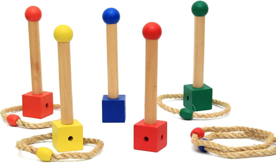 Wooden Ring Toss Game Set – 5 Sticks & 4 Rings | Outdoor Backyard Carnival Game for Kids Teens Adults | Family Party Activity & Birthday Gift (MOQ 10 Sets)