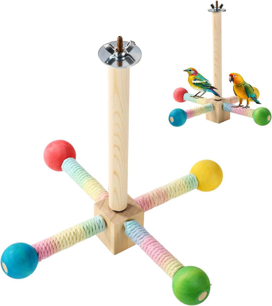 Bird Stand Perch Toy Wooden Rotating Parrot Toys Interactive Hanging Spinning Parakeet Toys (MOQ 10 Sets)