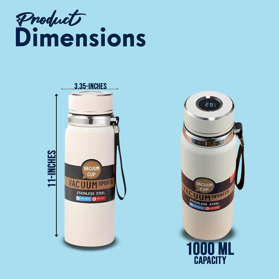 Stainless Steel Water Bottle, Double Walled & Vacuum Insulated,1000ml with temp display (MOQ 10 Sets)