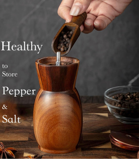Acacia Wood Salt and Pepper Grinder Set with Holder