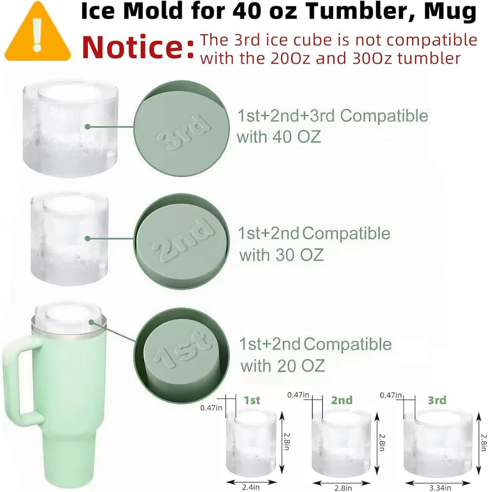 Reusable Silicone Ice Hollow Cylinder Tray Mold Big Ice Cube Maker Mold for Stanley Beer Cup Accessories (MOQ 10 Sets)