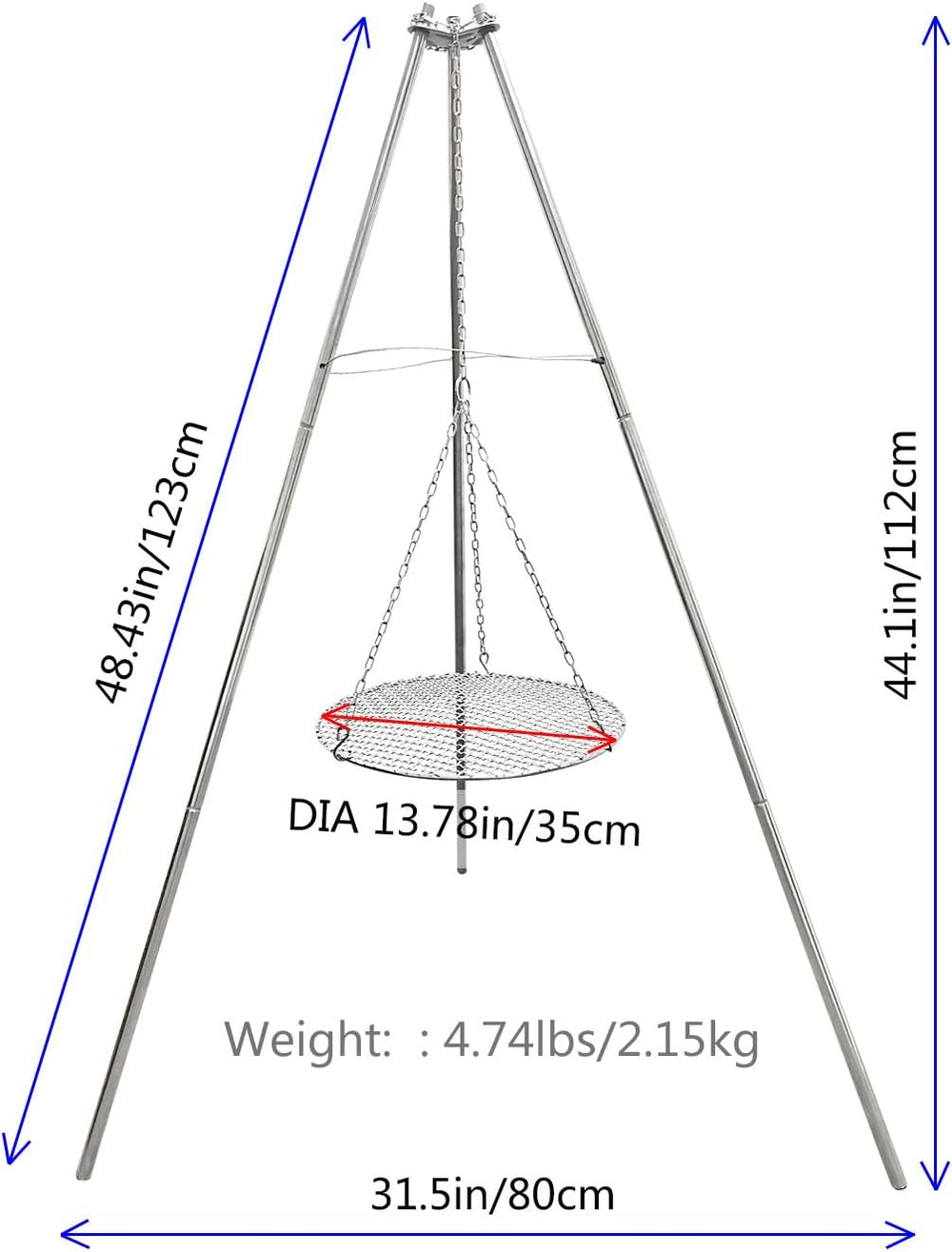 Stainless Steel Campfire Tripod Stand – Portable Outdoor Cooking Pot Support for Camping, BBQ & Picnic Grilling