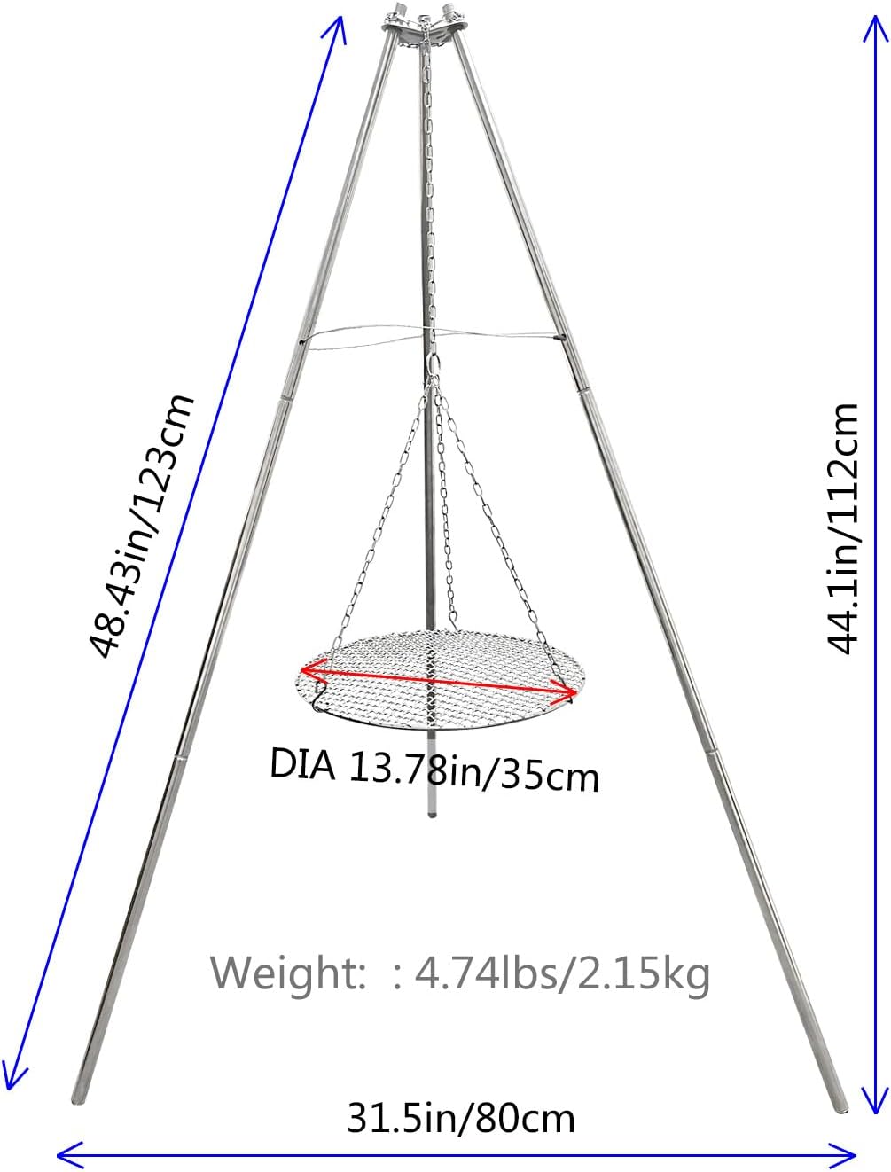 Stainless Steel Campfire Tripod Stand – Portable Outdoor Cooking Pot Support for Camping, BBQ & Picnic Grilling