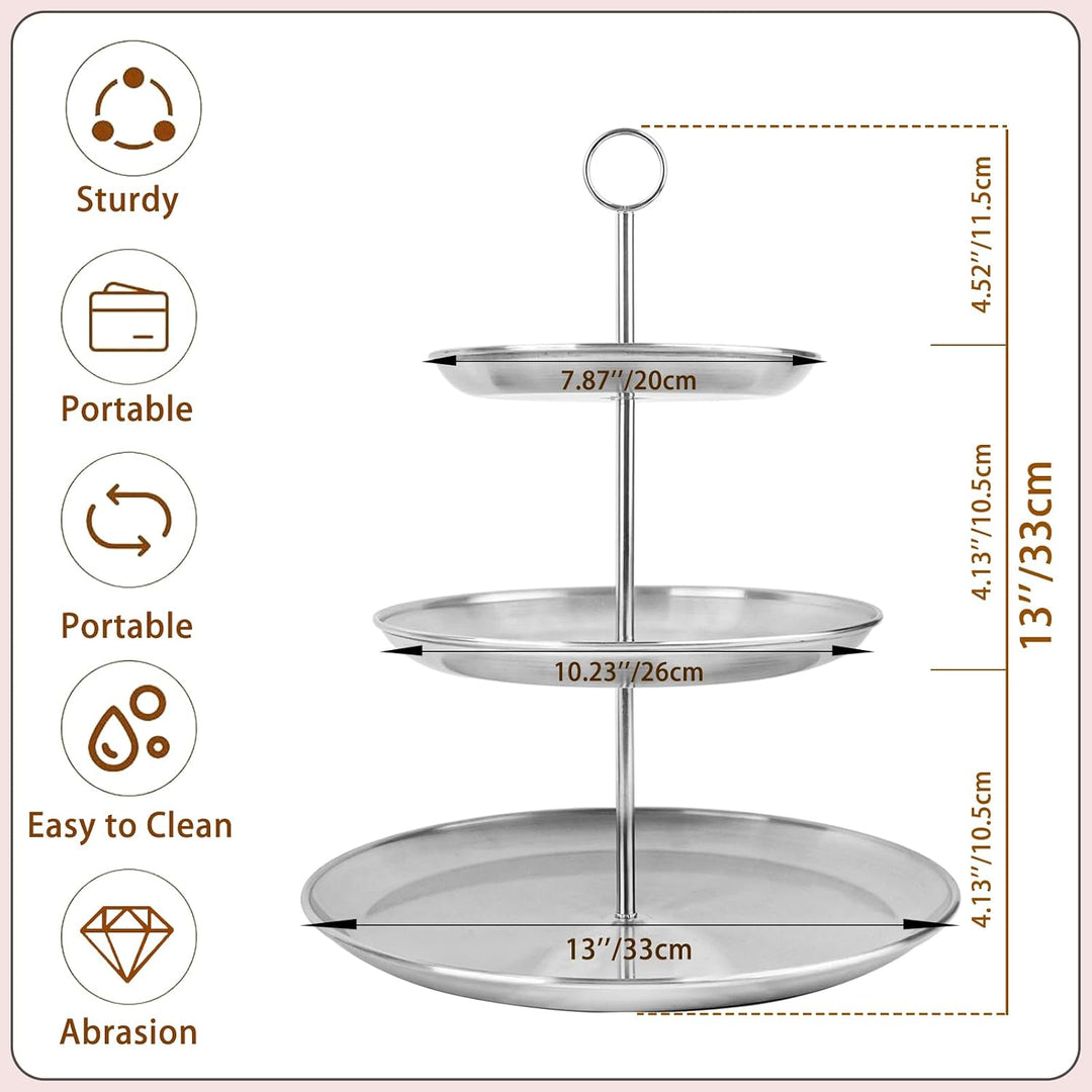 Cupcake Stand 3 Tier – Stainless Steel Cake & Dessert Display Tower for Wedding, Birthday, Party Decorations (MOQ 10 Sets)
