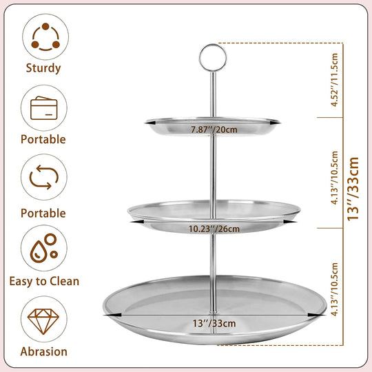 Cupcake Stand 3 Tier – Stainless Steel Cake & Dessert Display Tower for Wedding, Birthday, Party Decorations (MOQ 10 Sets)