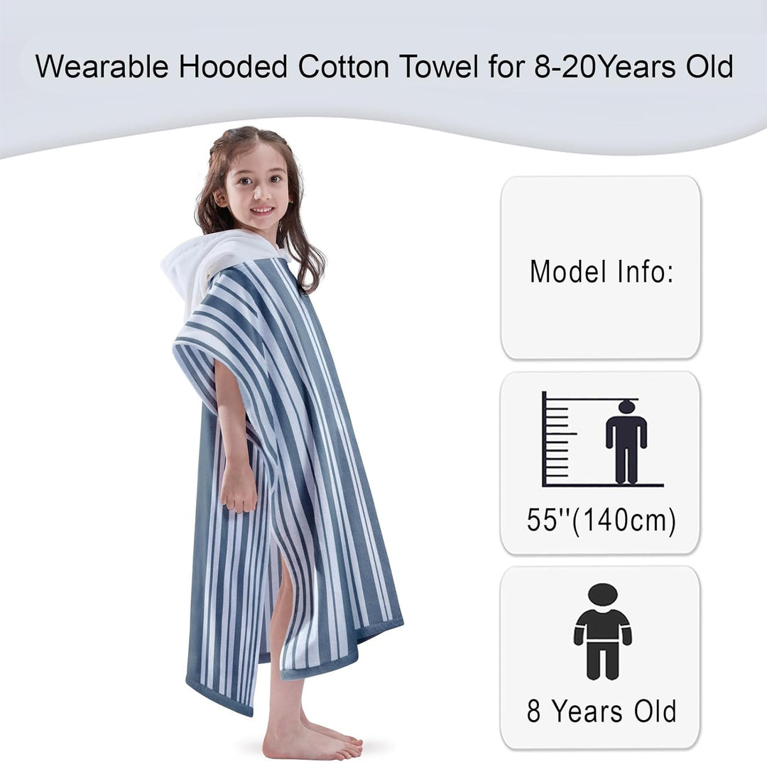 Pure Cotton Super Soft and Quick Dry Striped Poncho Robe Kids Beach Towels
