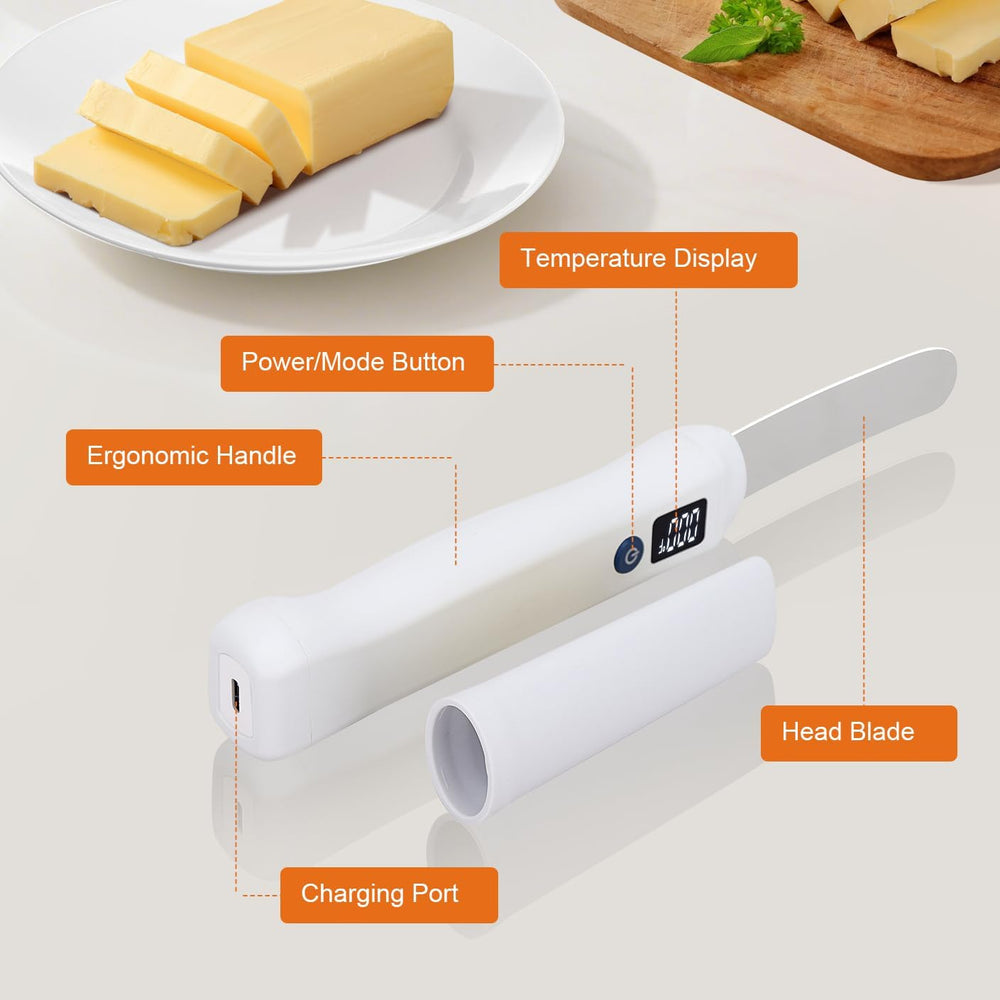 Heated Butter Knife, Electric Butter Spreader with LED Digital Display & Adjustable Temperature, USB-C Rechargeable Stainless Steel Knife for Hard Butter, Peanut Butter, Cheese, Jam & Cream (MOQ 10 Sets)