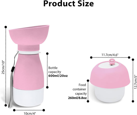 Portable Dog Water Bottle & Food Container - Leakproof Pink (MOQ 10 sets)