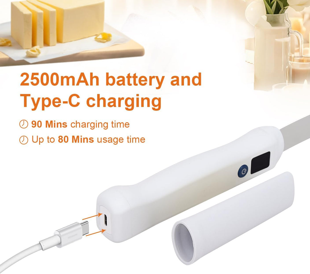 Heated Butter Knife, Electric Butter Spreader with LED Digital Display & Adjustable Temperature, USB-C Rechargeable Stainless Steel Knife for Hard Butter, Peanut Butter, Cheese, Jam & Cream