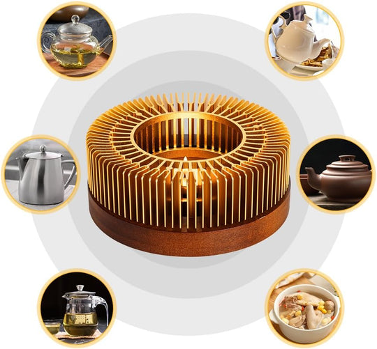 Aluminum Warmer with Wooden Base Candle Heater for Heating Tea (MOQ 10 Sets)