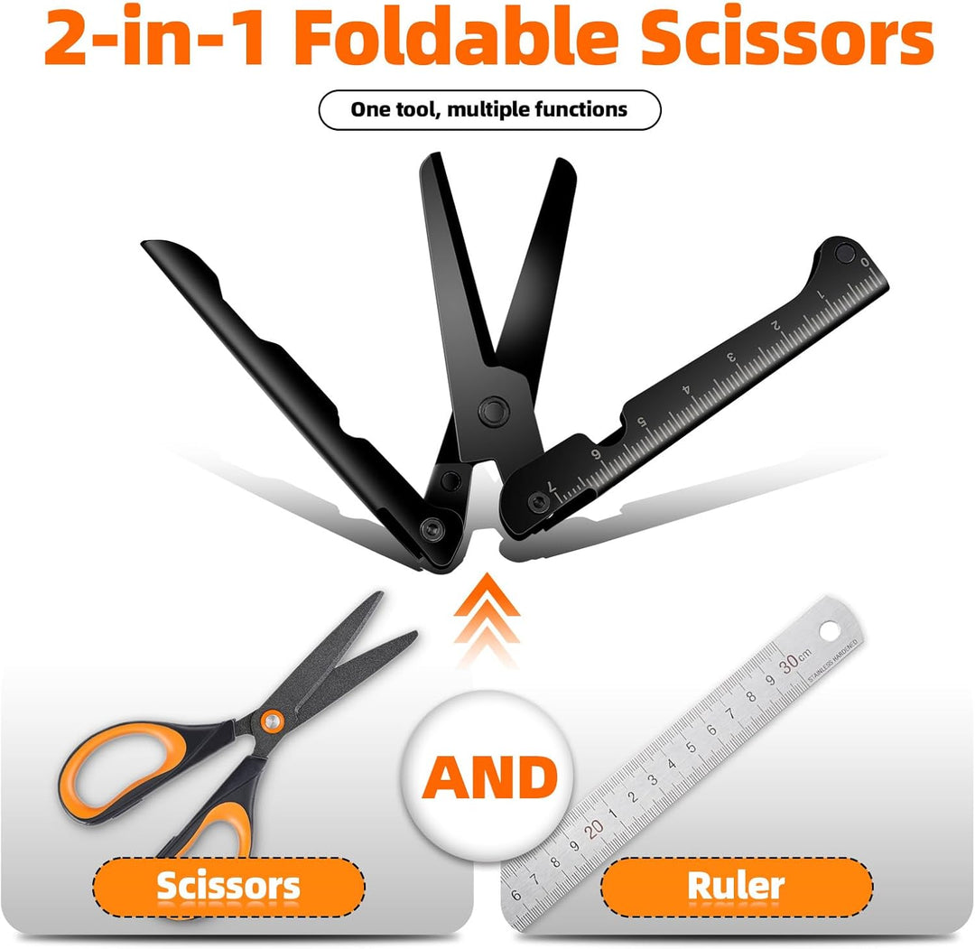 EDC scissors multitool suitable for camping survival and outdoor use foldable scissors with measuring ruler (MOQ 10 Sets)