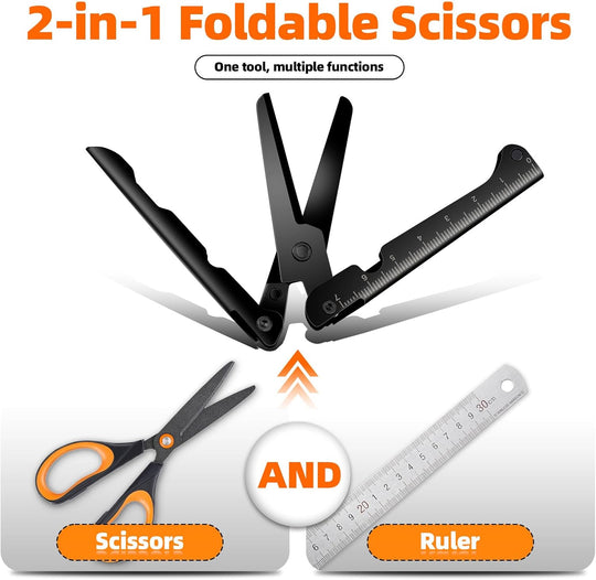 EDC scissors multitool suitable for camping survival and outdoor use foldable scissors with measuring ruler (MOQ 10 Sets)