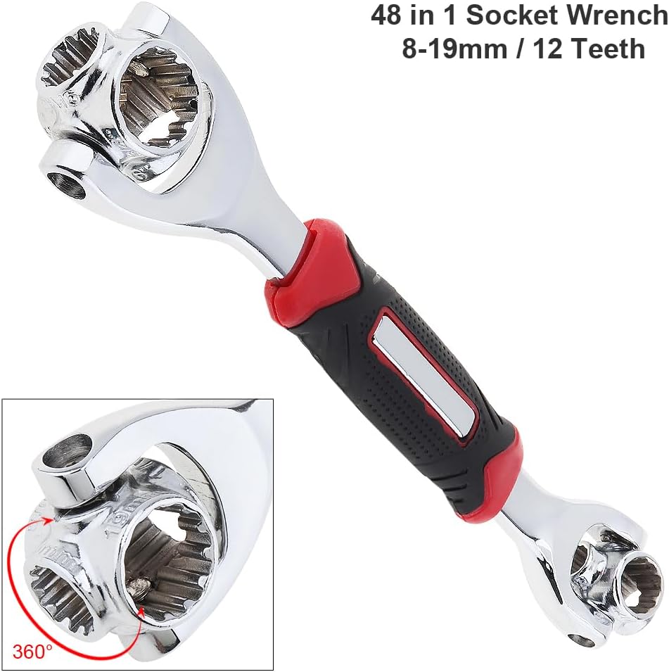Universal Grip Wrench with 360° Rotating Socket Heads