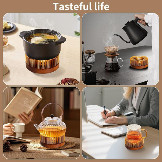 Aluminum Warmer with Wooden Base Candle Heater for Heating Tea (MOQ 10 Sets)