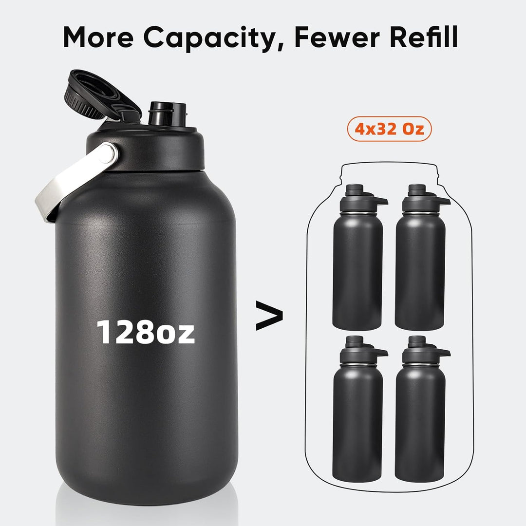 Stainless Steel 1 Gal Insulated Water Bottle For Hot & Cold Drinks