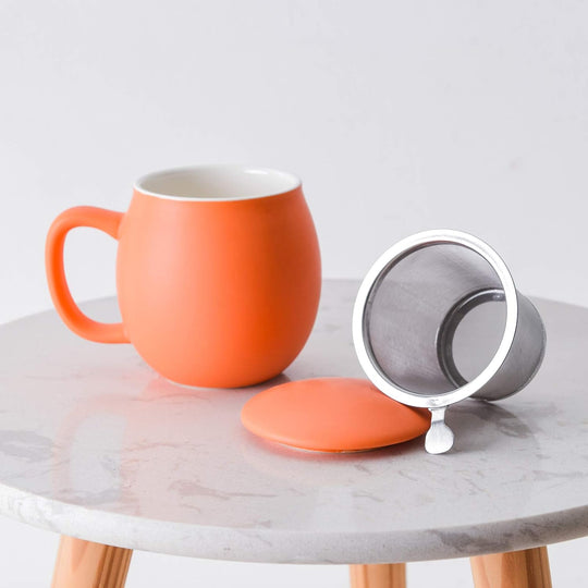 Ceramic Teacup with Infuser and Lid, Mug with Lid for Steeping (MOQ 10 Sets)