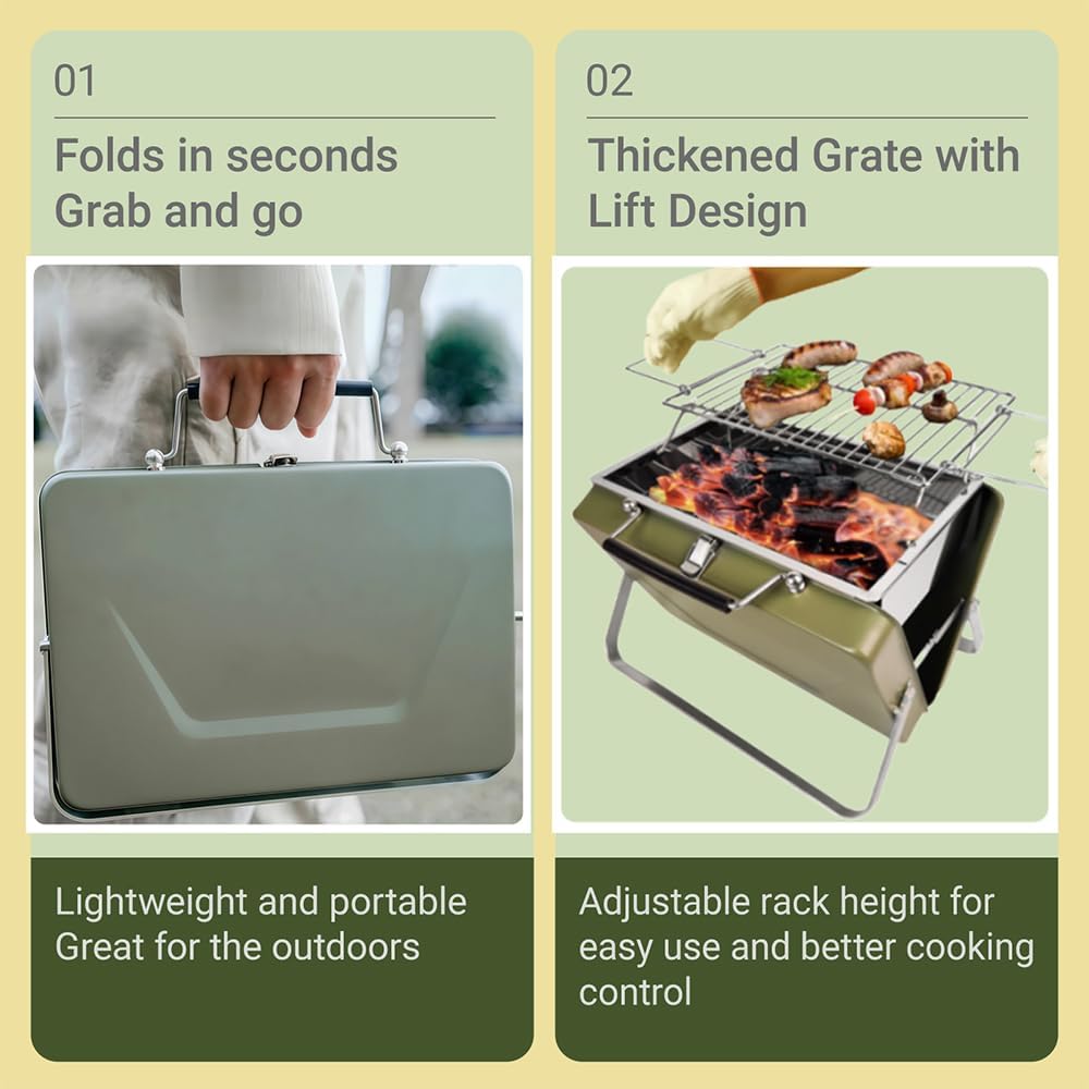 Outdoor Portable Barbecue Grill Briefcase Style Folding Charcoal Camping Grills (MOQ 10 Sets)