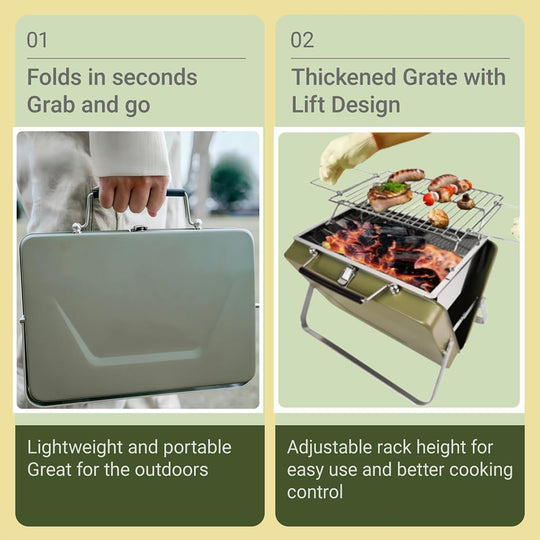 Outdoor Portable Barbecue Grill Briefcase Style Folding Charcoal Camping Grills (MOQ 10 Sets)