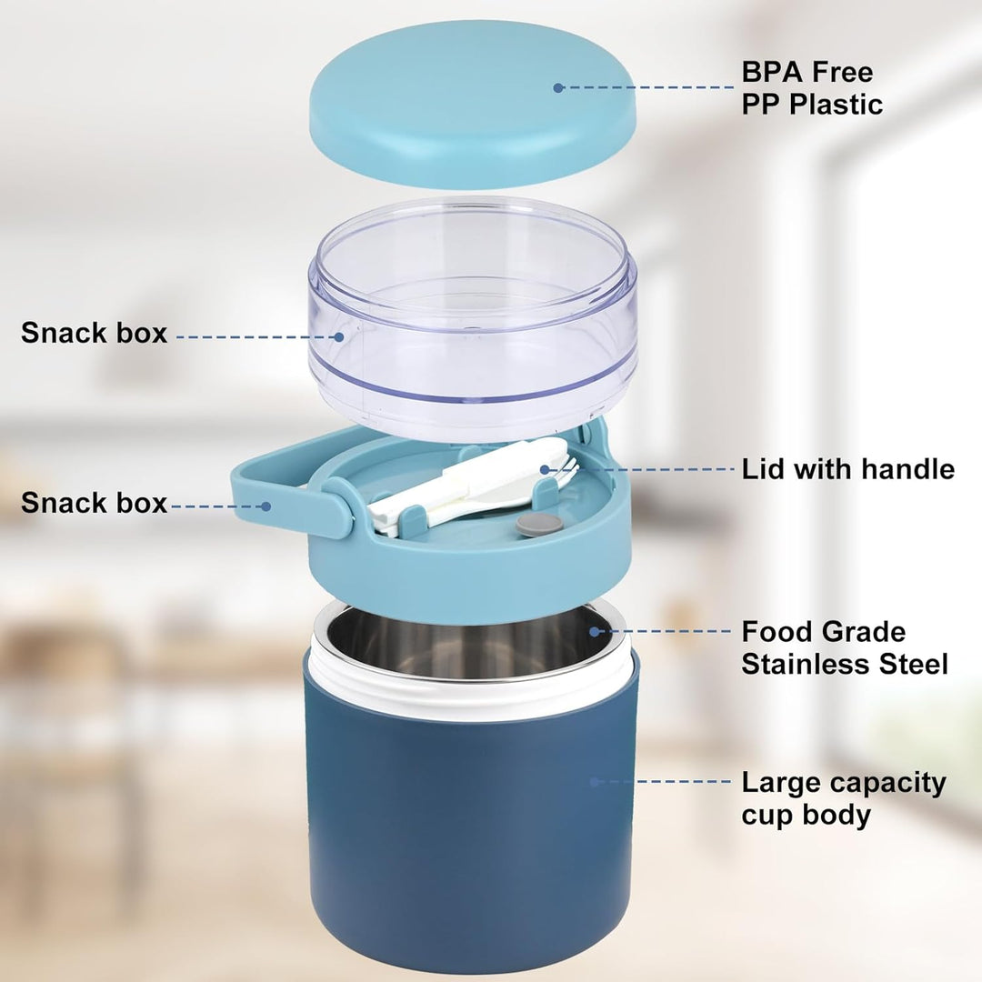 Stainless Steel Yogurt Cup with Handle Lid with Plastic Spoon Take and Go Yogurt Cup with Topping Cereal Cup (MOQ 10 Sets)