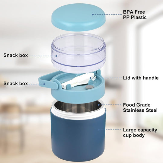 Stainless Steel Yogurt Cup with Handle Lid with Plastic Spoon Take and Go Yogurt Cup with Topping Cereal Cup (MOQ 10 Sets)