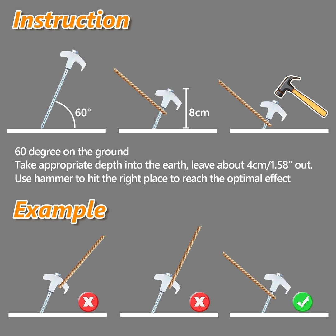 Ground Anchors Screw in, Metal Threaded Tent Spikes, Camping Pegs for Canopies & Gardening Inflatable Decor (MOQ 10 Sets)
