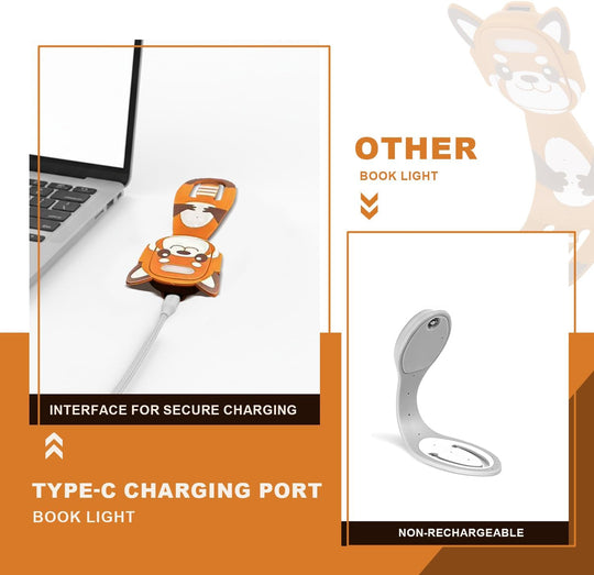 LED Bookmark Reading Light, USB Rechargeable Flexible Animal Night Lamp – Mini Clip Book Light