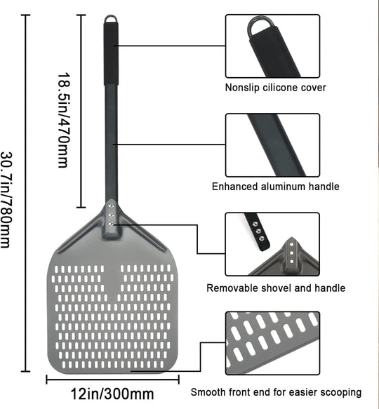 Pizza long Peel Perforated Pizza Shovel Aluminum Brick Oven Detachable