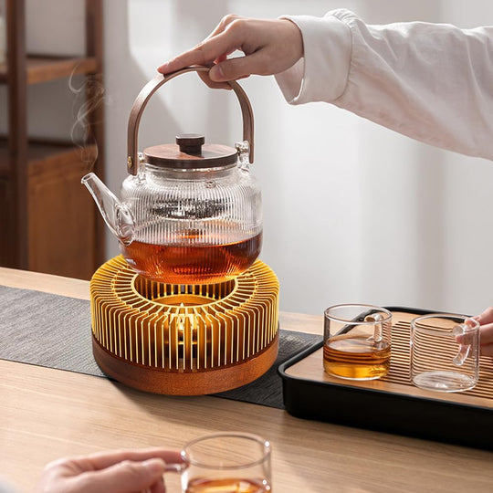 Aluminum Warmer with Wooden Base Candle Heater for Heating Tea (MOQ 10 Sets)