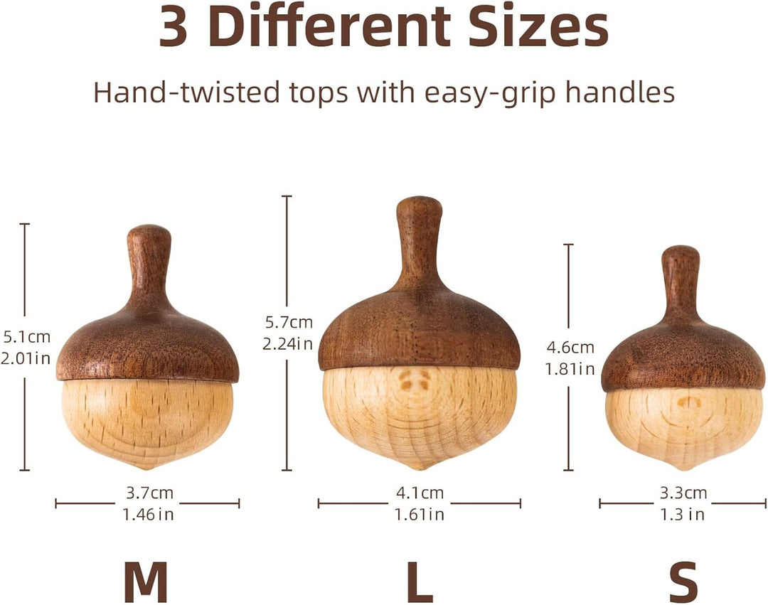Handmade Wooden Spinning Tops Classic Sensory Educational Toys