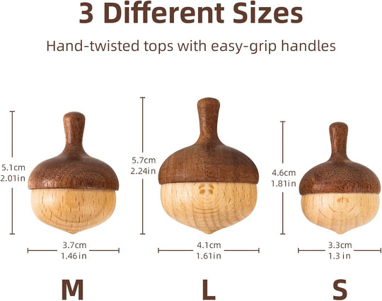 Handmade Wooden Spinning Tops Classic Sensory Educational Toys