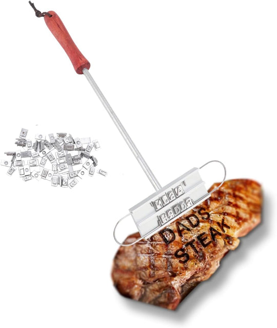BBQ Barbecue Letter English Alphabet Branding Iron Wood Handle Heat Resistant Grilling Complete Meat Marking Tool