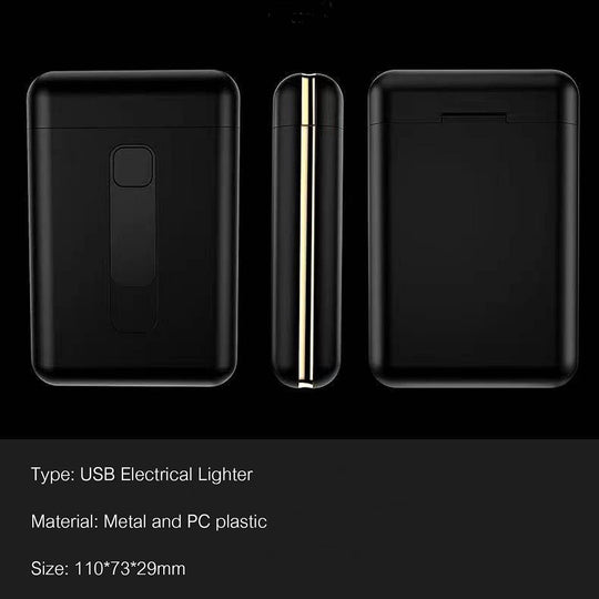 Large Portable Pack 20 Regular Size Cigarettes Box Holder Built in Lighters 2 in 1