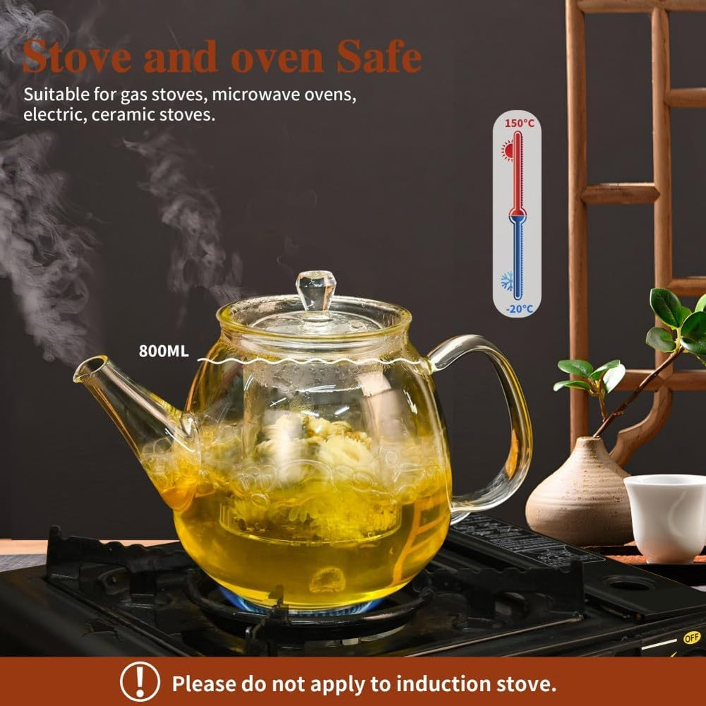 Heat Resistant Borosilicate Glass teapot Blooming and Loose Leaf Tea Maker (MOQ 10 Sets)