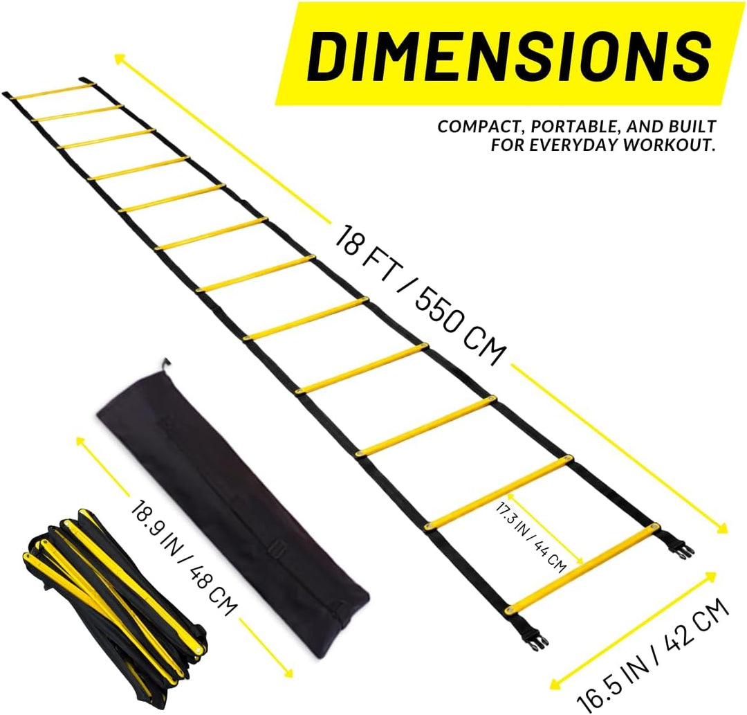 Agility Ladder 12 Rung Speed Training Ladder, Tangle-Free Fixed Rungs, Heavy Duty Footwork Equipment for Soccer Football Basketball Drills, Portable Exercise Ladder with Carry Bag for Kids Youth &amp; Adults
